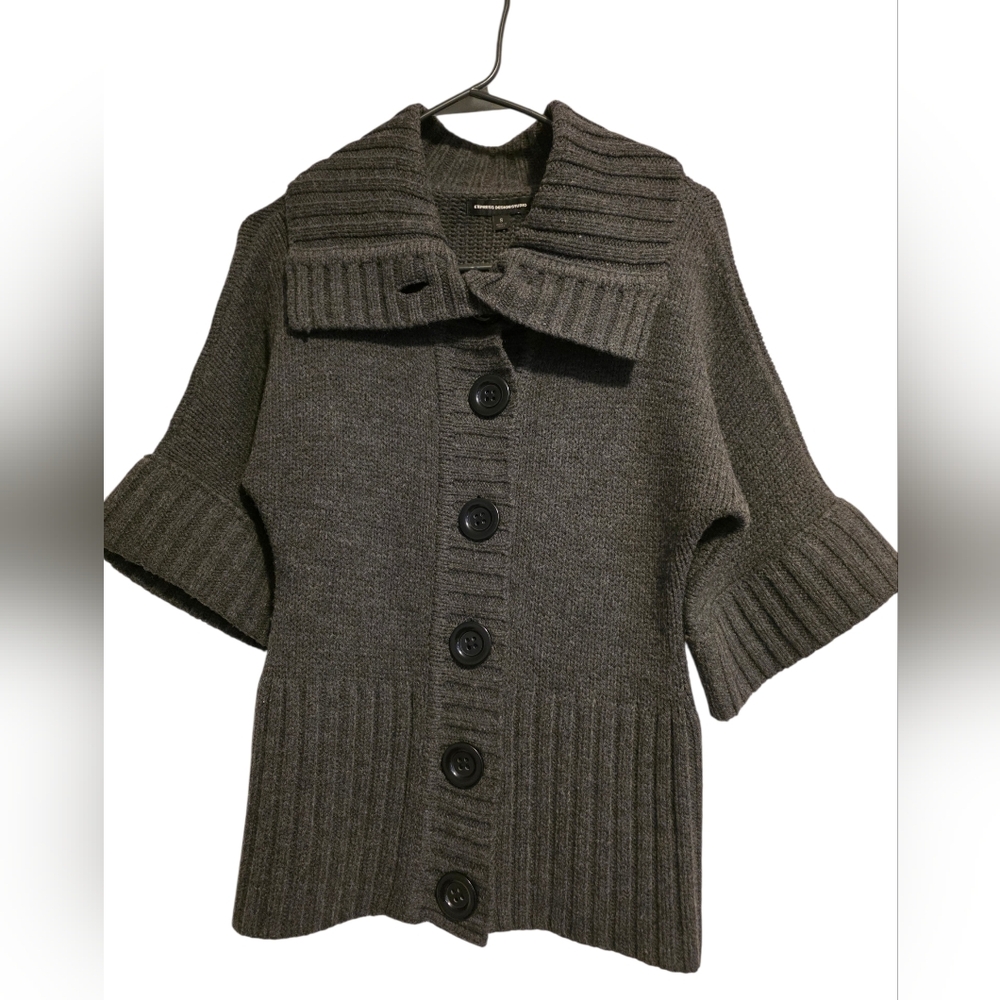 Express Gray Wool Ribbed Button-Front Shawl Collar Cardigan